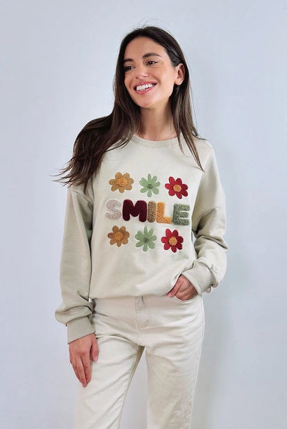 Sudadera mujer beige flores colores SMILE