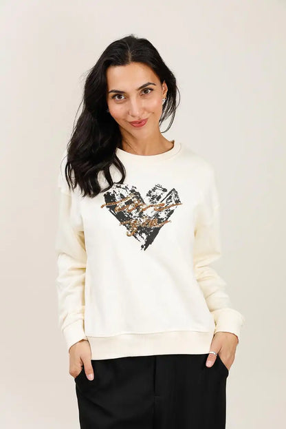 Sudadera blanca mujer algodón corazón dorado cómoda y elegante - CHICA del Sur
