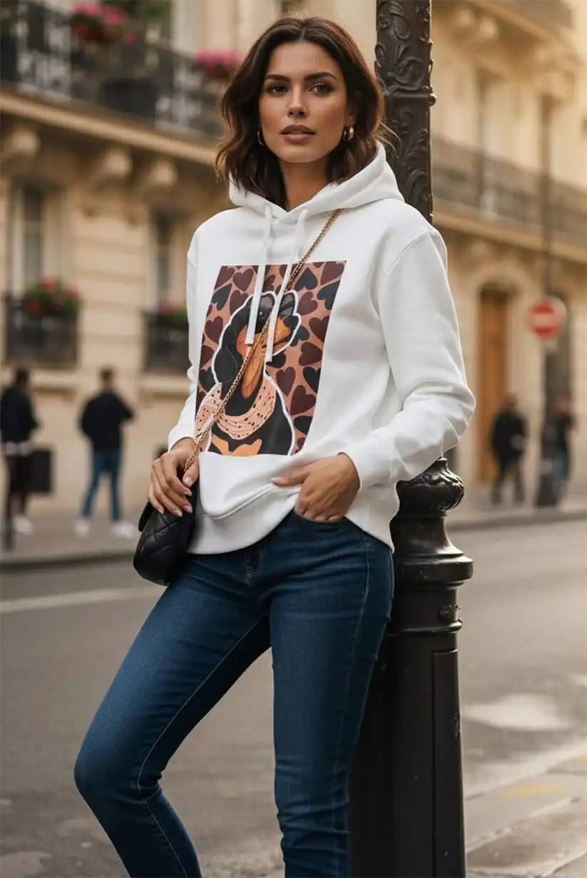 Sudadera de mujer con capucha y estampado de perritos – Talla única - CHICA del Sur