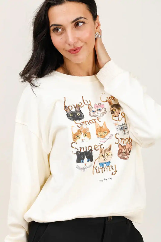 Sudadera Mujer Gatos Ilustrados Algodón Suave Casual Moderna - CHICA del Sur