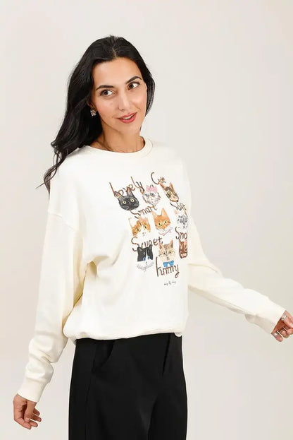 Sudadera Mujer Gatos Ilustrados Algodón Suave Casual Moderna - CHICA del Sur