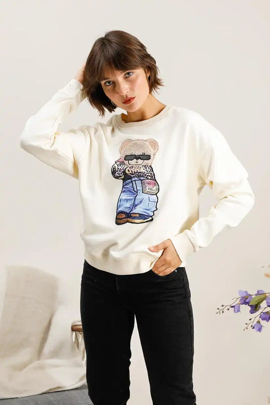 Sudadera mujer Blanca osito Teddy Chic