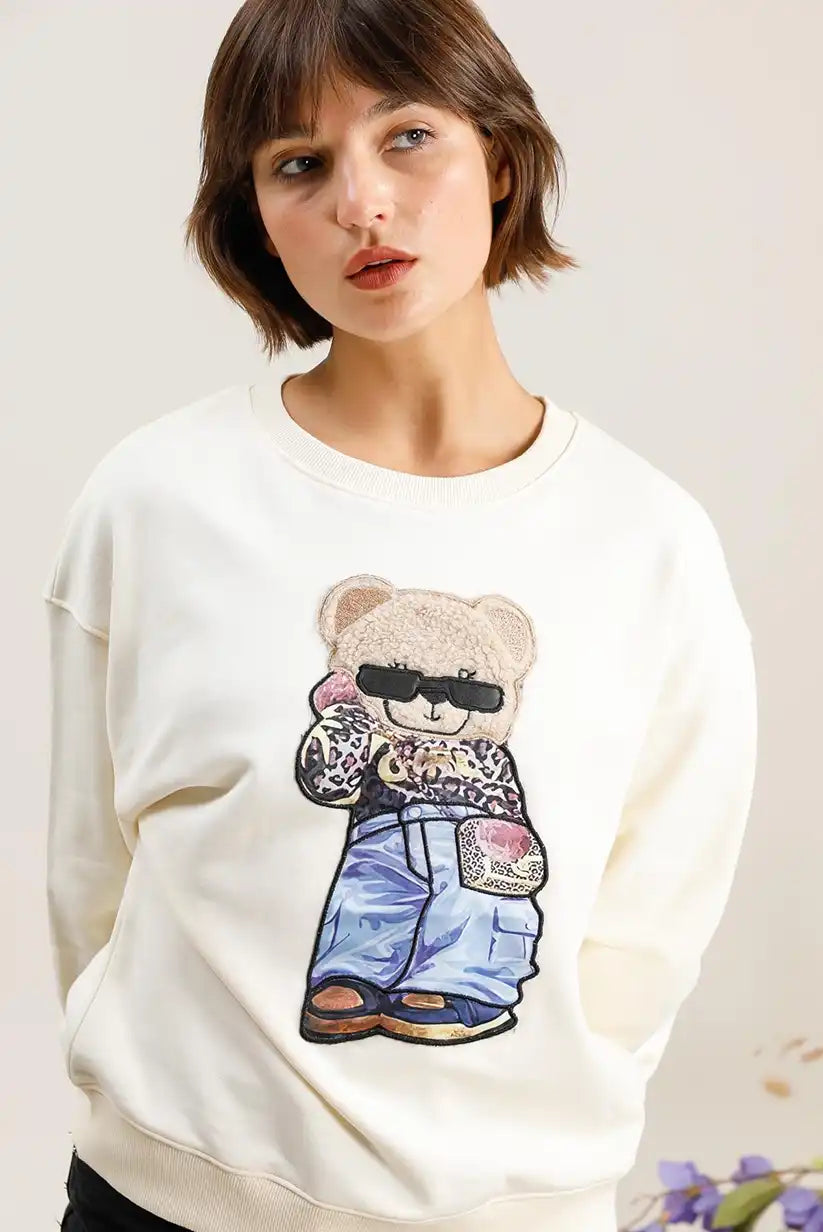Sudadera mujer Blanca osito Teddy Chic