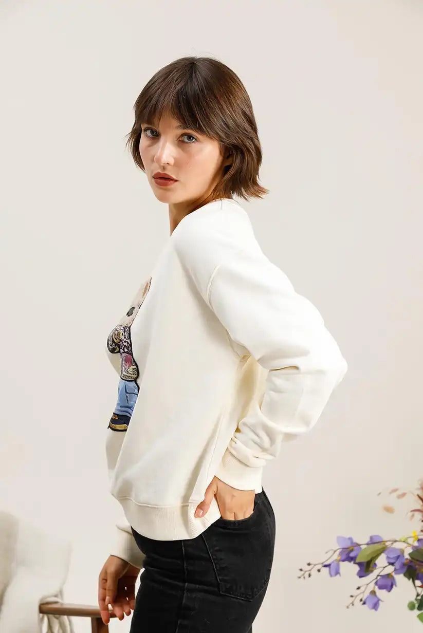 Sudadera mujer Blanca osito Teddy Chic