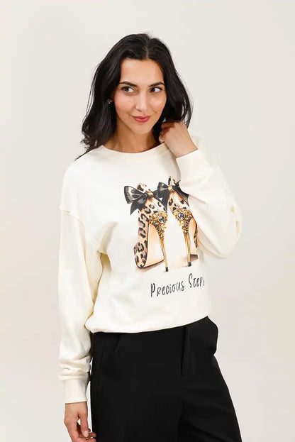 Sudadera Blanca Mujer Tacones Precious Steps Casual Glamour Chic - CHICA del Sur