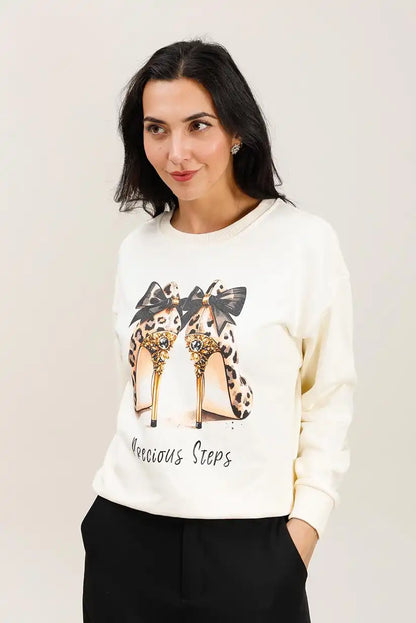 Sudadera Blanca Mujer Tacones Precious Steps Casual Glamour Chic - CHICA del Sur