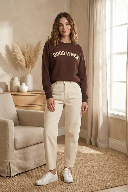 Sudadera Mujer Marrón Chocolate Good Vibes - CHICA del Sur