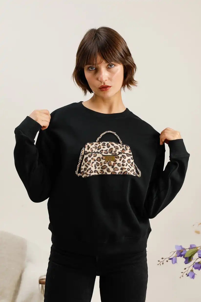 Sudadera mujer Negra animal print “Wild Bag” - CHICA del Sur