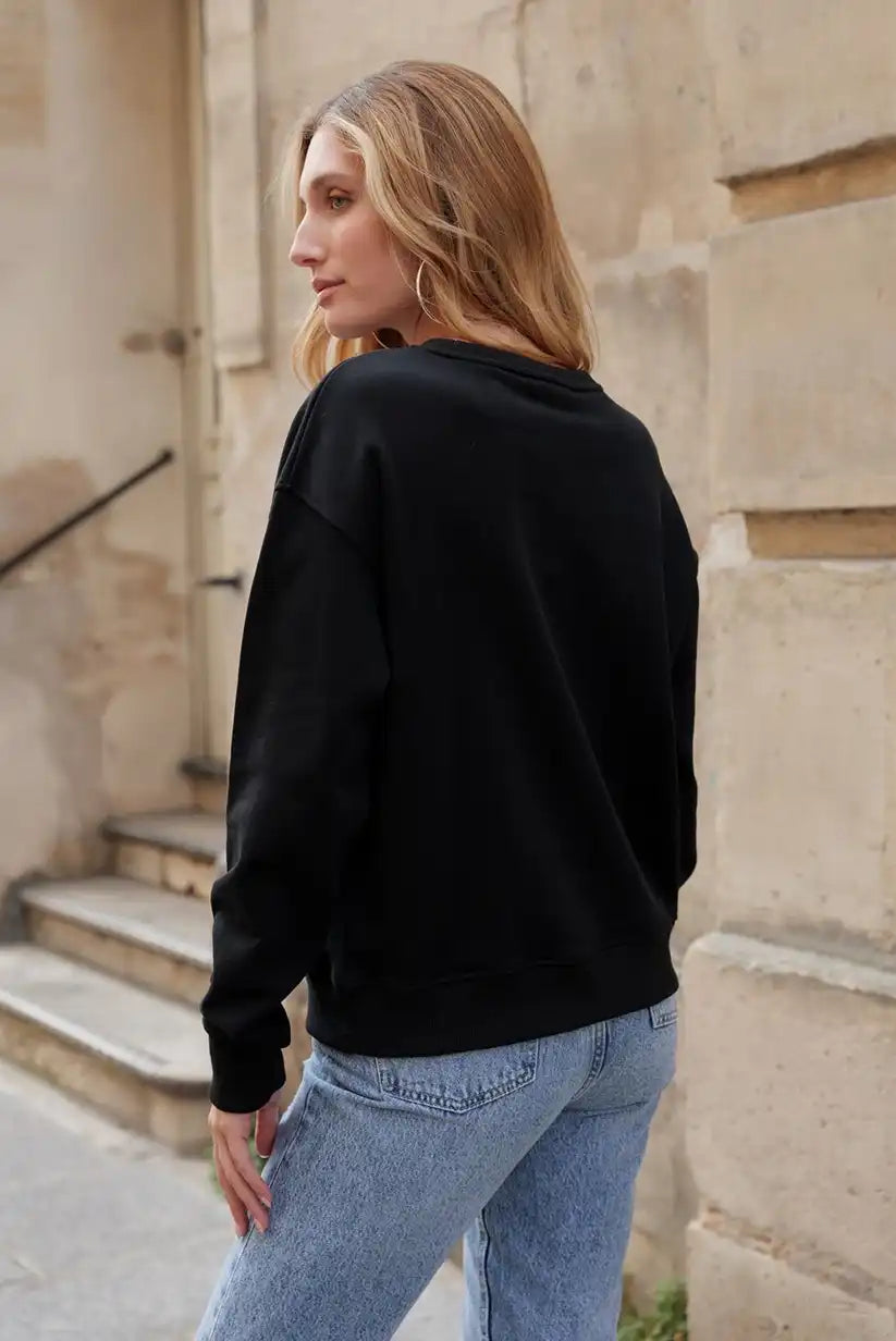 Sudadera mujer Negra con animal print “So Lovely” - CHICA del Sur