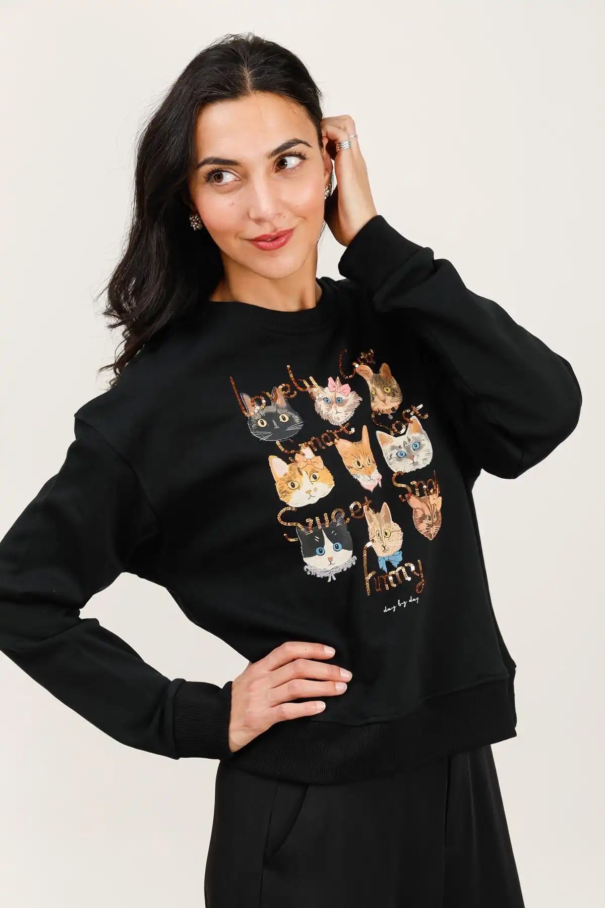 Sudadera Mujer Gatos Ilustrados Algodón Suave Casual Moderna - CHICA del Sur