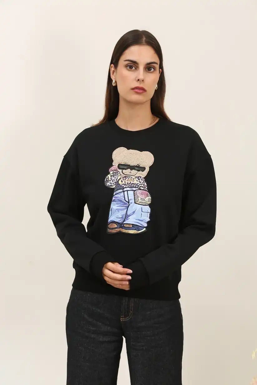 Sudadera Mujer Negra osito Teddy Street
