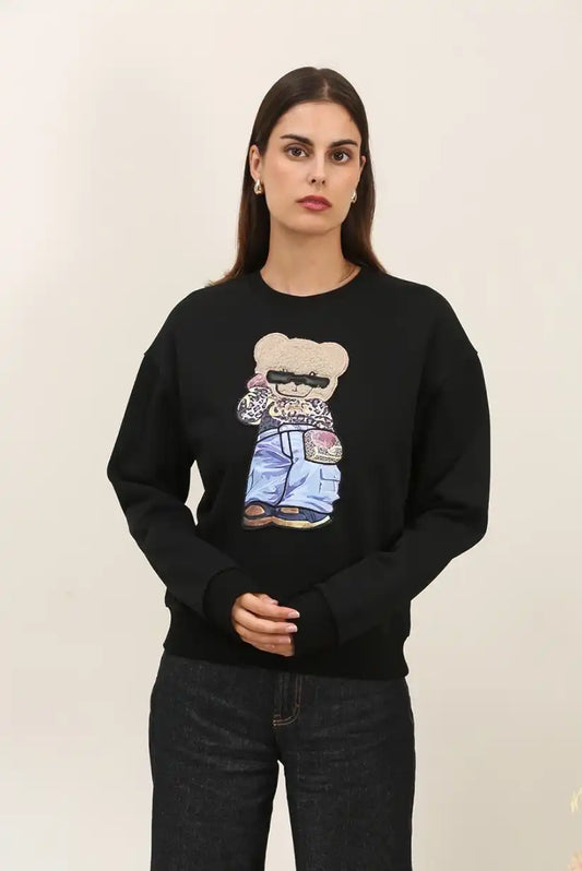 Sudadera Mujer Negra osito Teddy Street