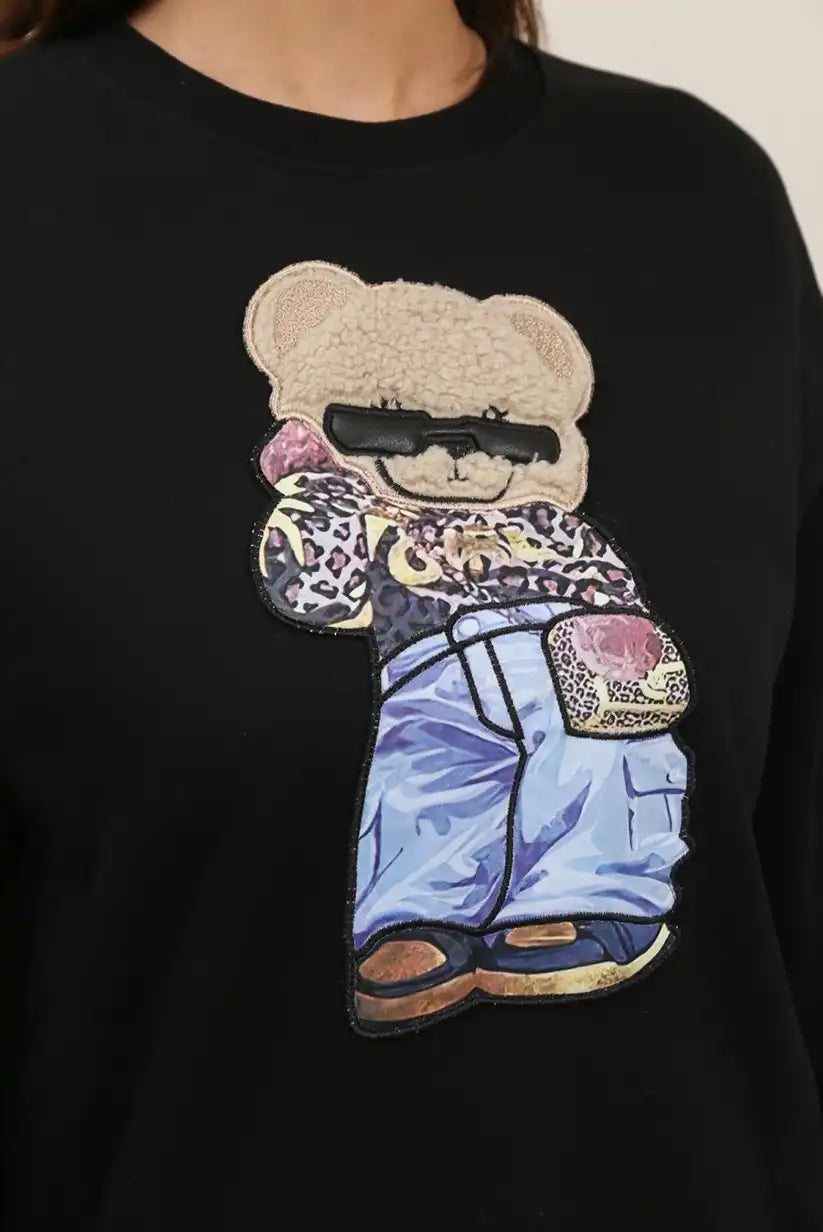 Sudadera Mujer Negra osito Teddy Street