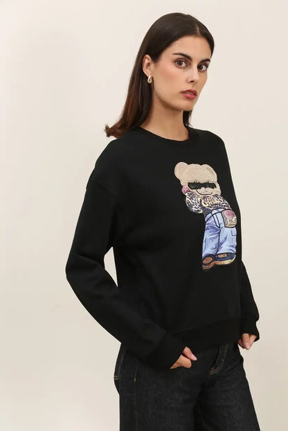 Sudadera Mujer Negra osito Teddy Street - CHICA del Sur