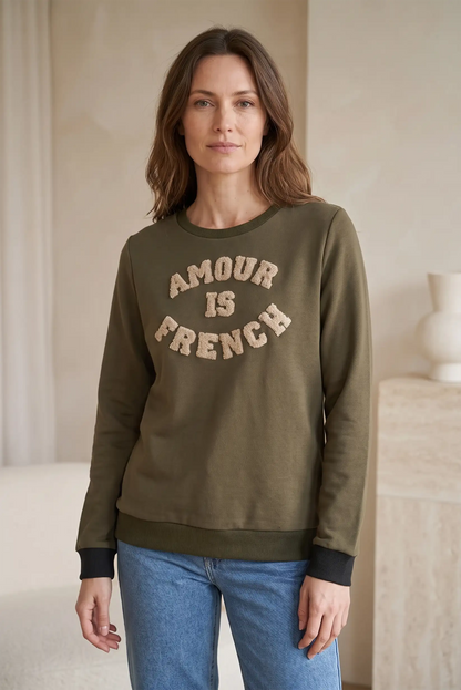 Sudadera mujer kaki AMOUR is French