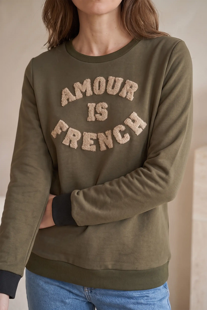 Sudadera mujer kaki AMOUR is French