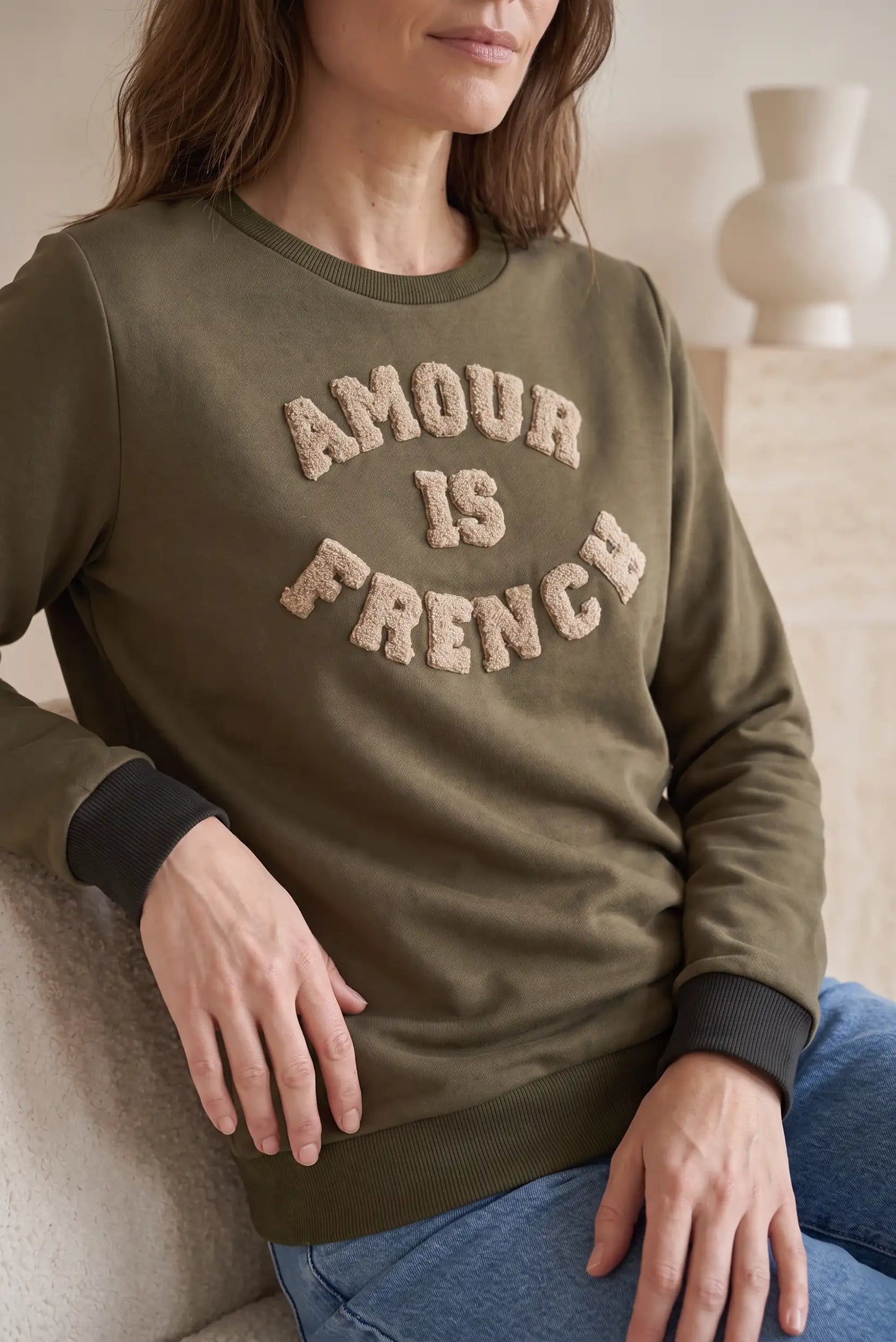 Sudadera mujer kaki AMOUR is French