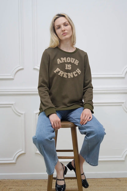 Sudadera mujer kaki AMOUR is French