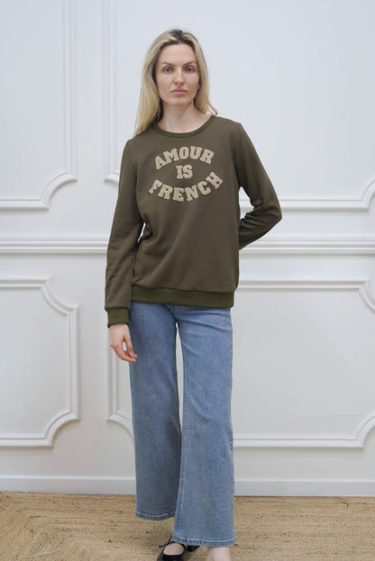 Sudadera mujer kaki AMOUR is French