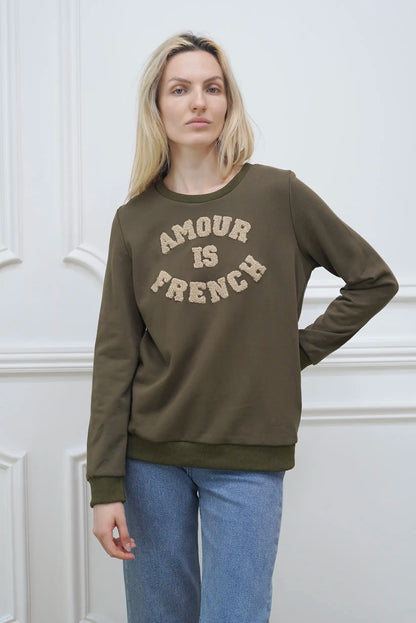 Sudadera mujer kaki AMOUR is French