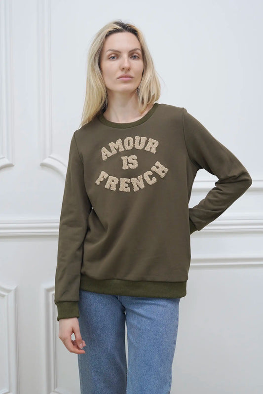 Sudadera mujer kaki AMOUR is French