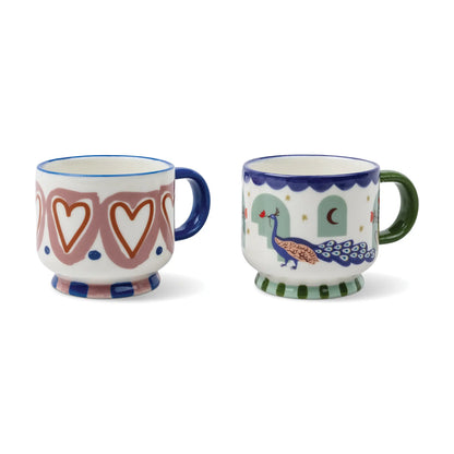 Juego de tazas de cafe A Dopo Corazones y Pavo Real