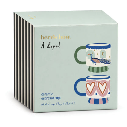 Juego de tazas de cafe A Dopo Corazones y Pavo Real