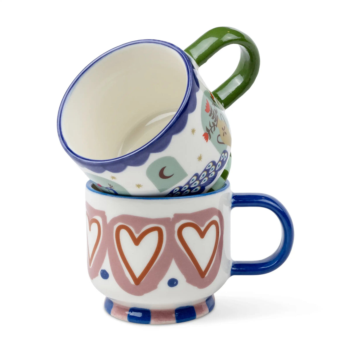 Juego de tazas de cafe A Dopo Corazones y Pavo Real