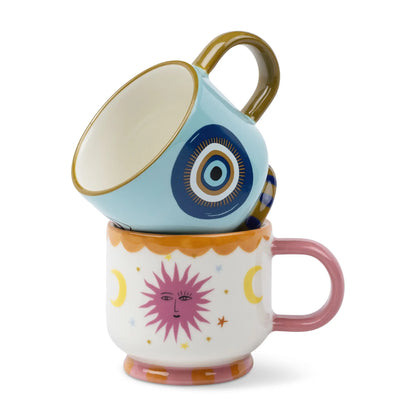 Juego de tazas de cafe A Dopo Sol y lunas, Ojo turco azul