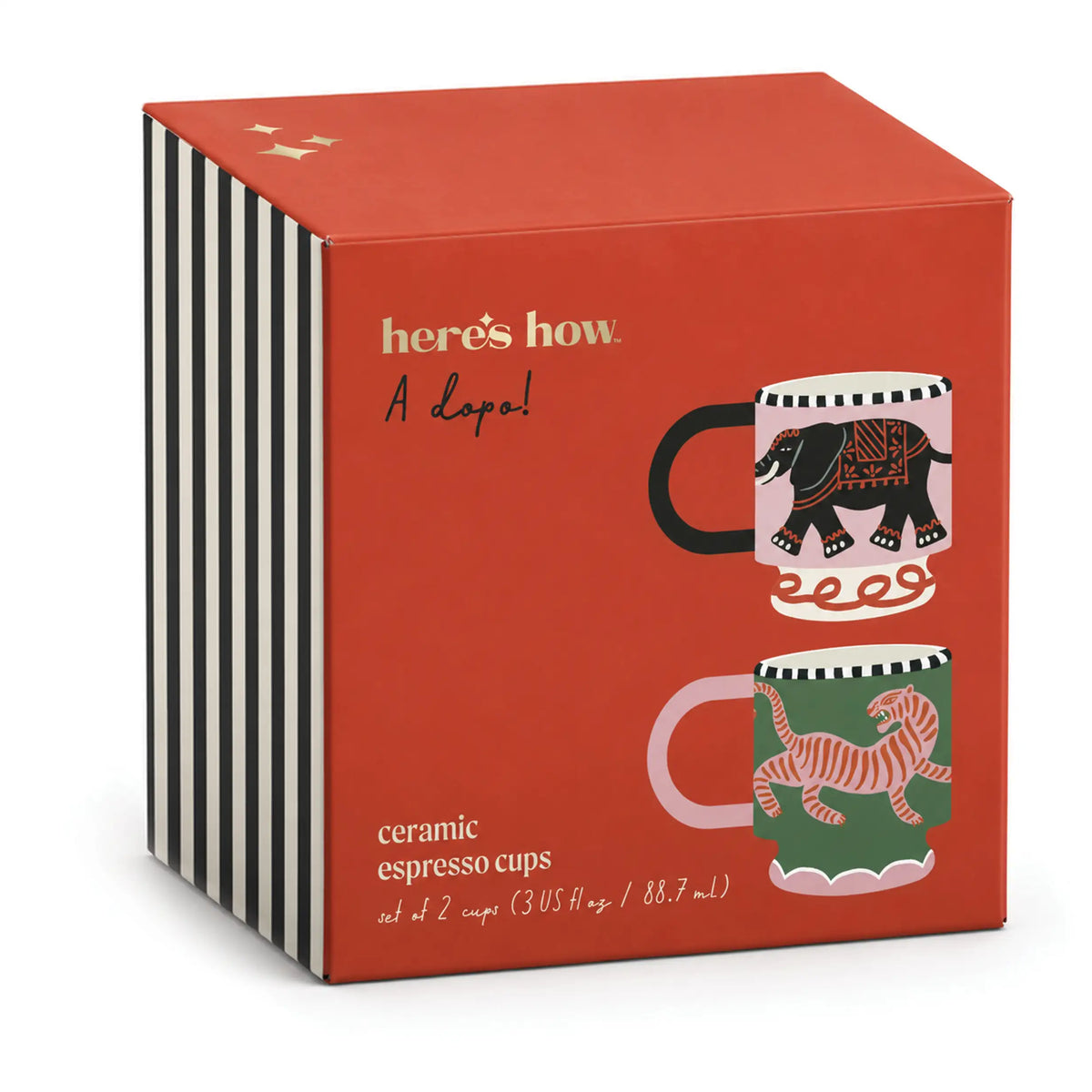 Juego de tazas de cafe A Dopo Elefante y Tigre