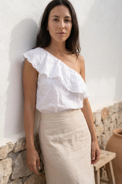 Top Asimétrico Blanco para Mujer | Algodón y Lino