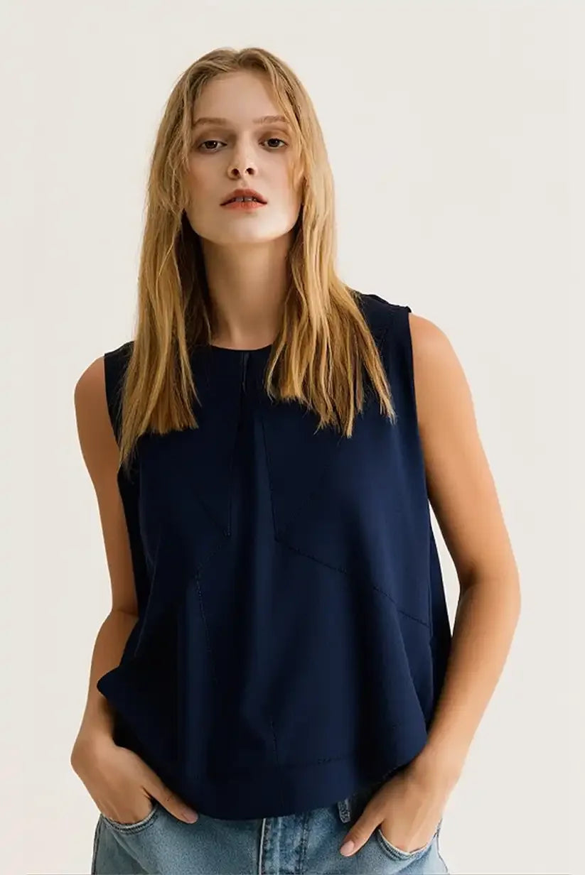 Top Mujer Azul Marino Sin Mangas Verano Fresco Elegante - CHICA del Sur