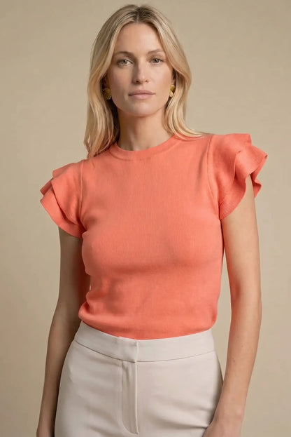 Top Mujer Coral con Volantes camiseta Primavera