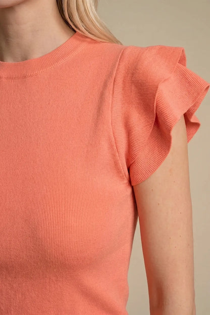 Top Mujer Coral con Volantes camiseta Primavera