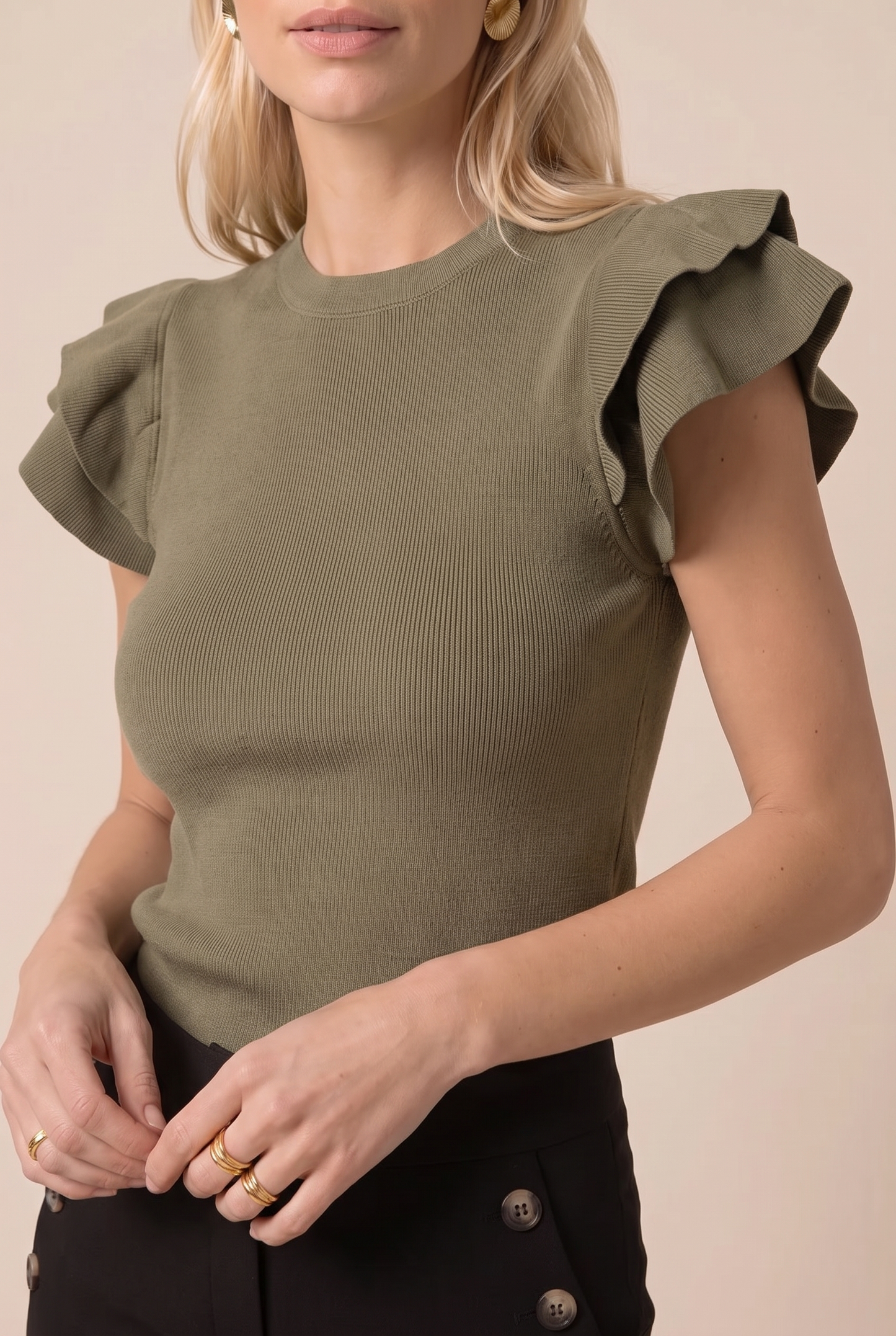 Top Mujer Verde Kaki con Volantes