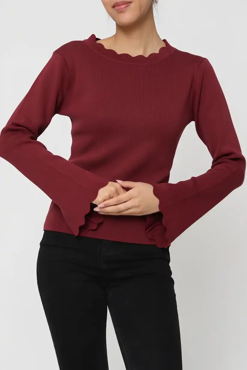 Top de mujer con manga larga abullonada Burdeos - CHICA del Sur