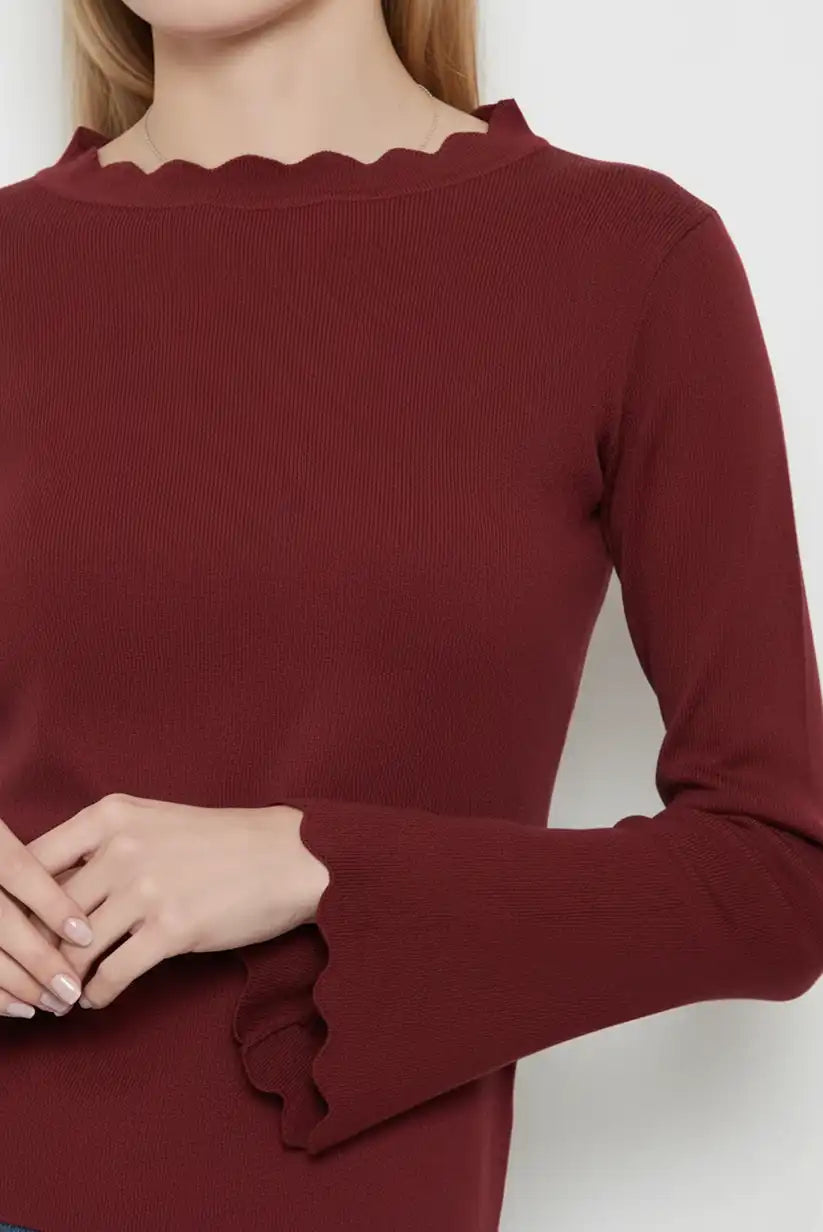 Top de mujer con manga larga abullonada Burdeos - CHICA del Sur