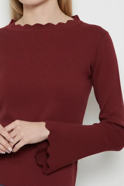 Top de mujer con manga larga abullonada Burdeos - CHICA del Sur