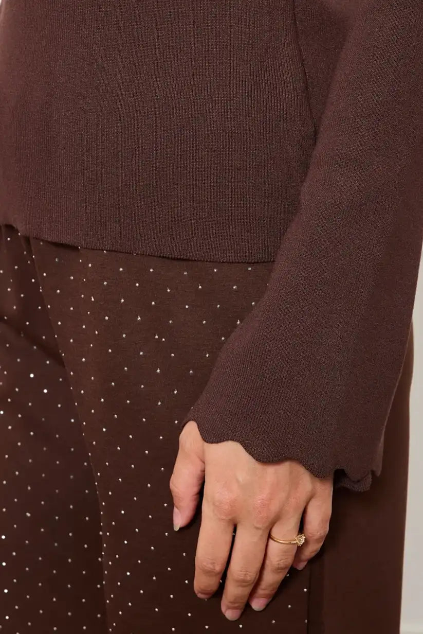 Top de mujer con manga larga abullonada marron chocolate - CHICA del Sur