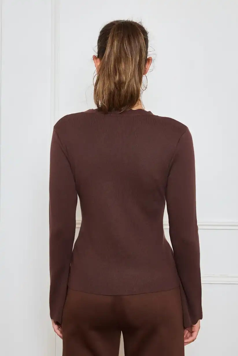 Top de mujer con manga larga abullonada marron chocolate - CHICA del Sur