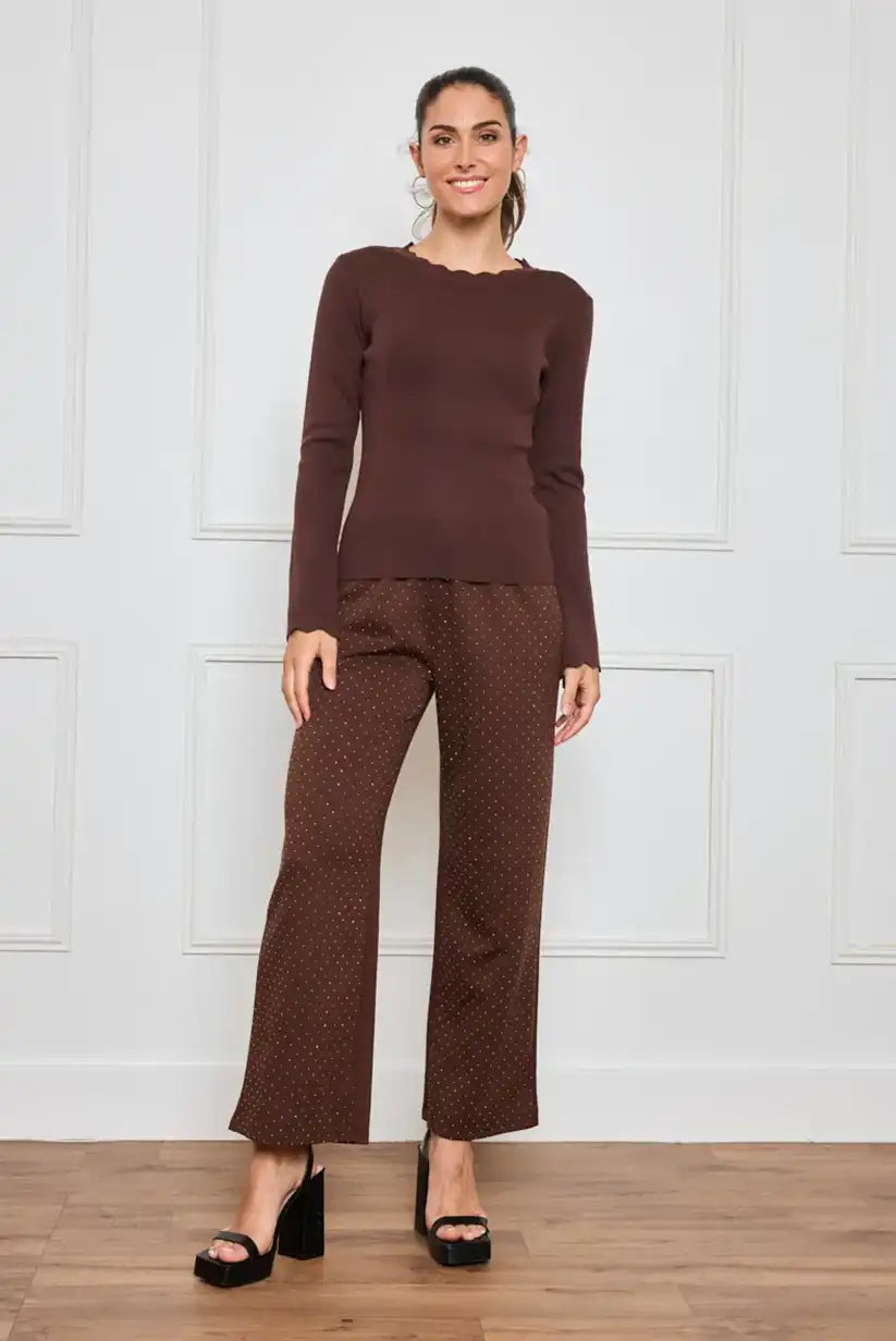 Top de mujer con manga larga abullonada marron chocolate - CHICA del Sur