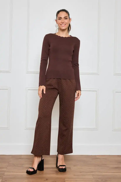 Top de mujer con manga larga abullonada marron chocolate - CHICA del Sur