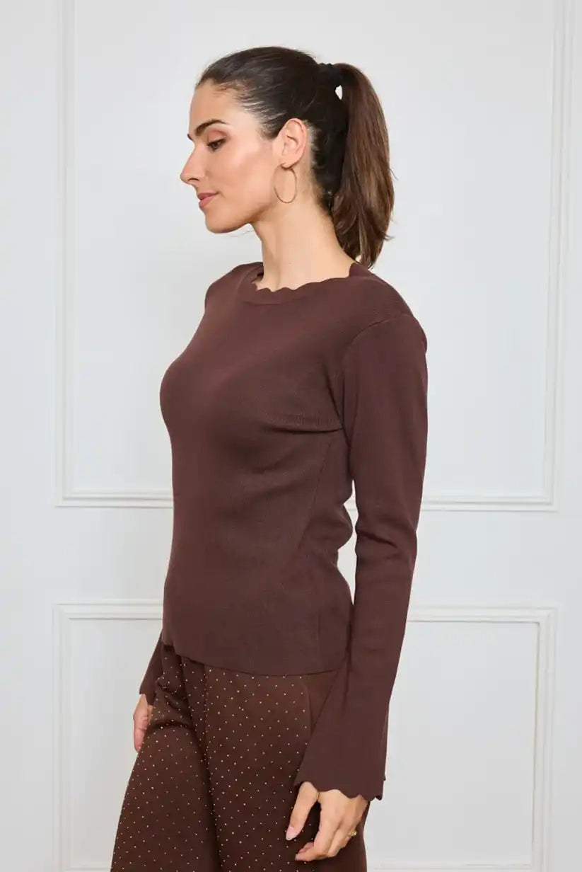 Top de mujer con manga larga abullonada marron chocolate - CHICA del Sur