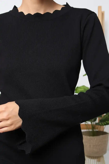 Top de mujer con manga larga abullonada Negro - CHICA del Sur