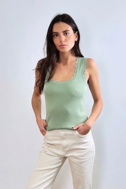 Top Mujer Verde Menta Verano Tirantes Fluido Fresco Elegante - CHICA del Sur