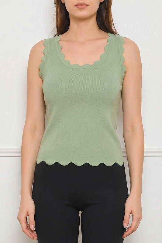 Top de punto sin mangas verde