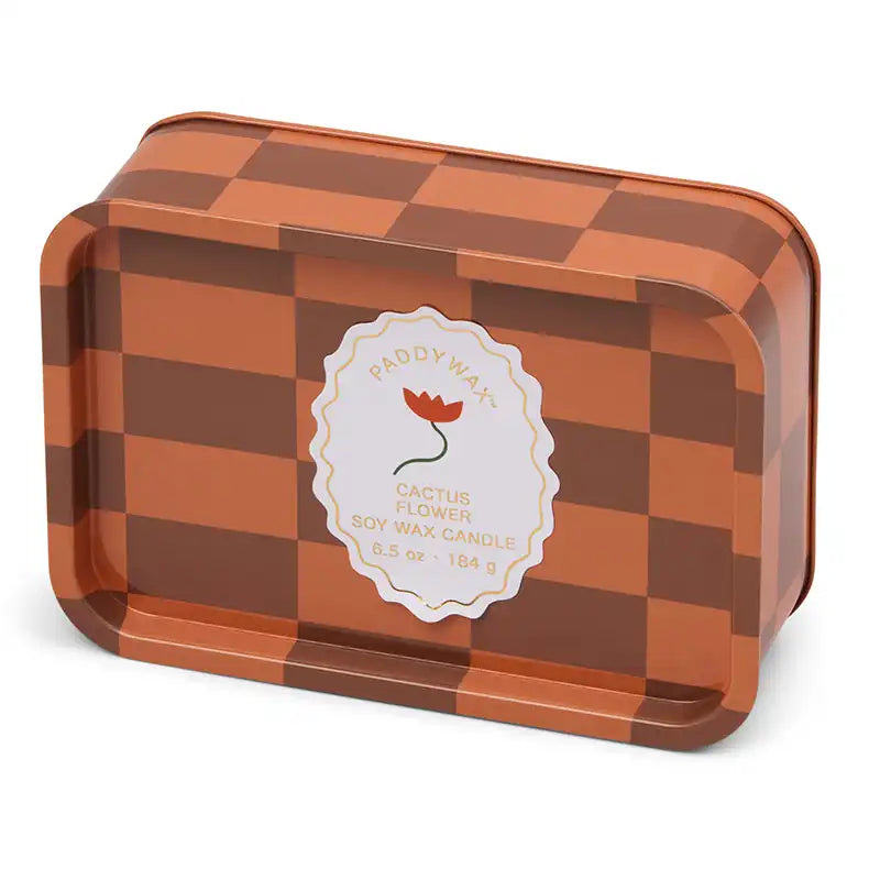 Vela Paddywax A Dopo Cactus Flower 184 g | Aroma floral en lata vintage a cuadros - CHICA del Sur