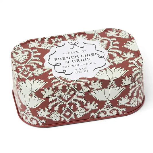 Vela Paddywax CHERIE French Linen & Orris 127g | Aroma Carmesí y Crema en lata vintage - CHICA del Sur