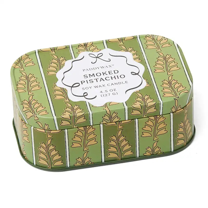 Vela Paddywax CHERIE Smoked Pistachio 127g |Lata verde decorativa con cera de soja - CHICA del Sur