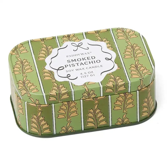 Vela Paddywax CHERIE Smoked Pistachio 127g |Lata verde decorativa con cera de soja - CHICA del Sur